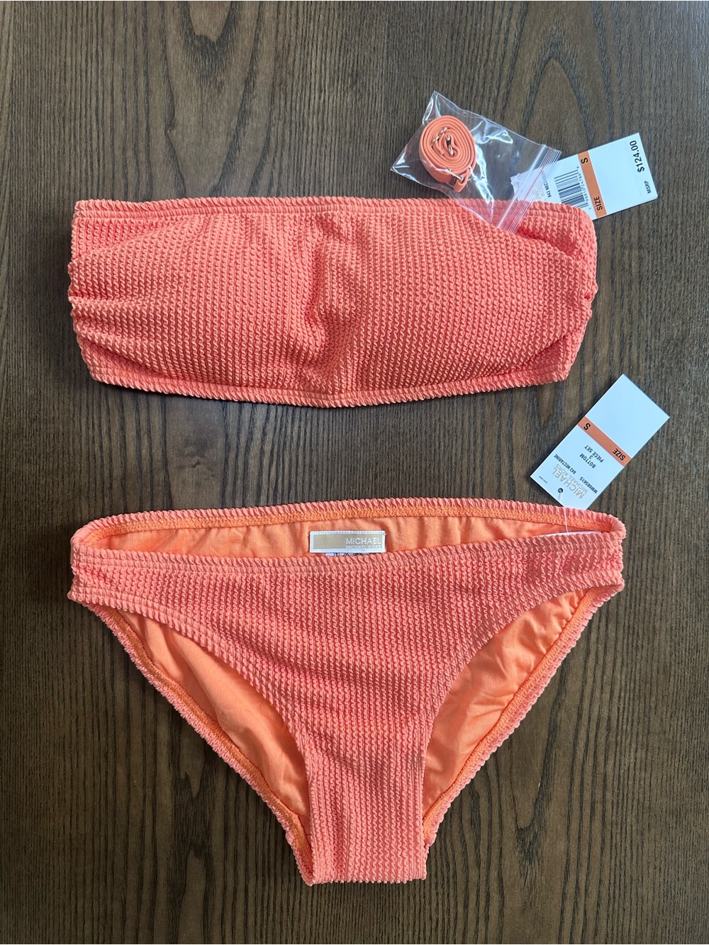Michael Kors Nectarine Orange Textured Bandeau Bikini
